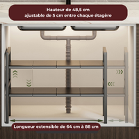 Etagère extensible sous évier de 64cm à 88 cm de longueur
