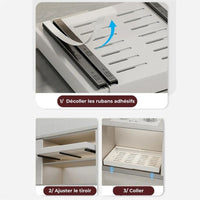 Mode d’installation du tiroir extensible avec la liste des outils de fixation