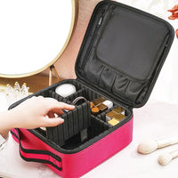 Trousse de rangement maquillage  avec supports pinceaux couverts et compartiments amovibles