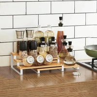 Lot d’étagères à épices en bambou empilables pour mettre les bocaux et les bouteilles d’huiles