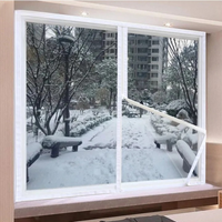 Film Occultant Transparent avec Protection Thermique poser sur une fenêtre avec deux lampes au dessus et de la neige derriere la vitre