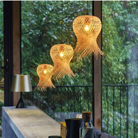 Lustre Bambou Tressé au Design Rétro à Trois Têtes