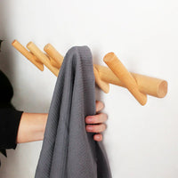 Porte Manteau Mural et Artisanal en Bois avec 5 Crochets