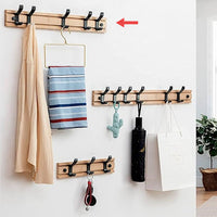 porte-manteau mural en bambou avec crochets coulissants en métal