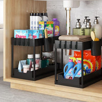 Rangement sous évier avec étagère et crochets de suspension