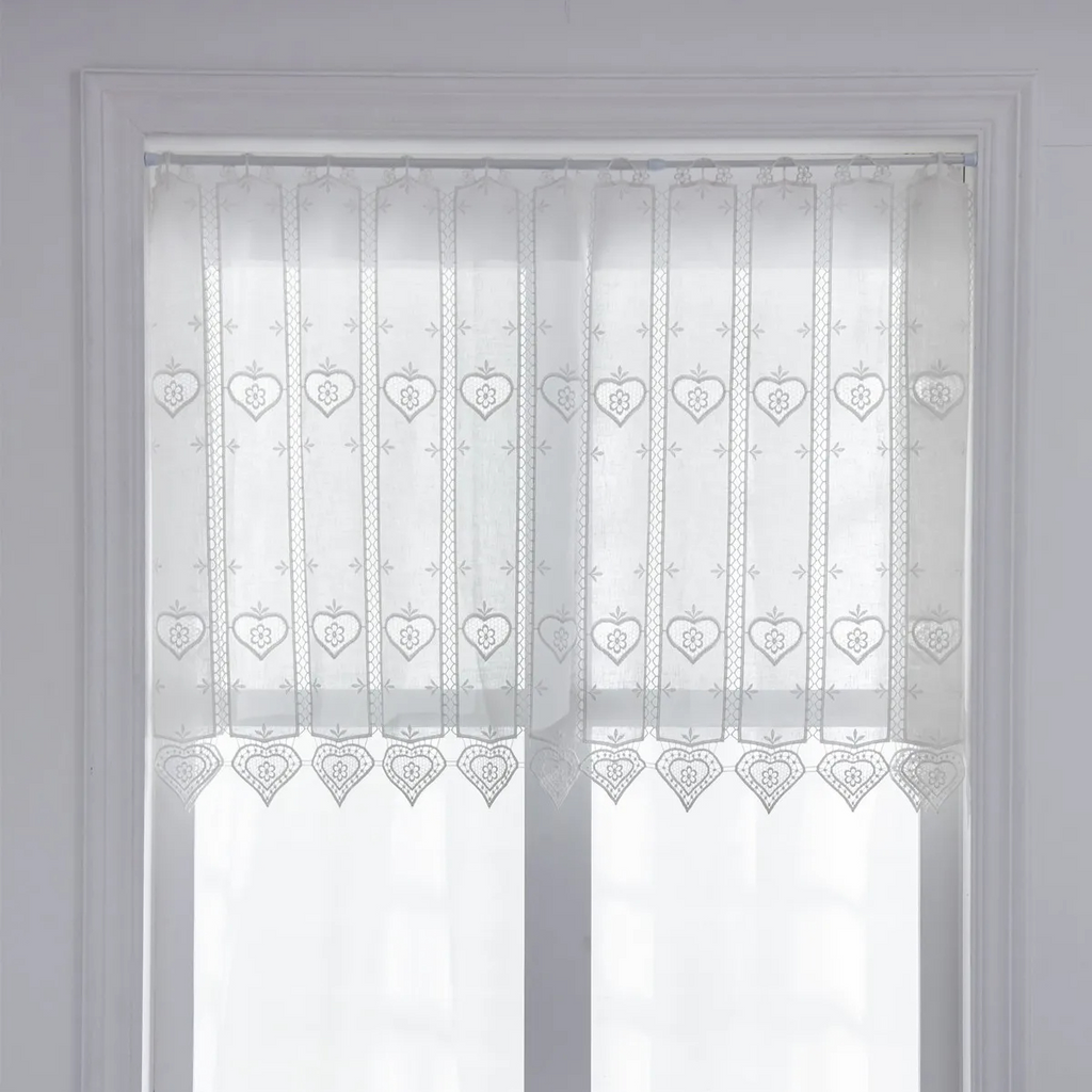 2 Rideaux De Cuisine En Voile Brodé - Motifs Papillons Et Fleurs - 130x45 Cm Et 74x60 Cm - Blanc - Pour Fenêtres Petites Et Moyennes