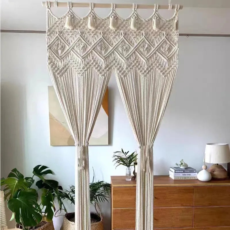 Rideau Art Déco En Macramé Coton - 200x230 Cm, Fait Main En France