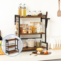 Etagère à épices à trois niveaux avec structure en métal et planches en bois aggloméré 