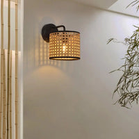 Abat Jour Lampadaire Moderne en Rotin Naturel et Tissu