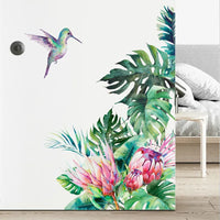 Adhésif Mural en Plastique à Motif Floral avec un Oiseau  sur fond blanc
