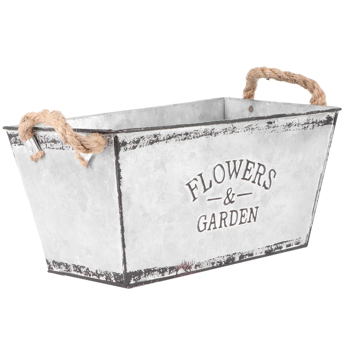 Rechteckiger Blumenkasten aus verzinktem Metall im Vintage-Stil – Bricoli