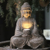 Bouddha Statue Luminaire Solaire en Résine