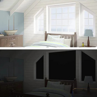 Film Occultant Opaque avec Adhésif pour fenêtre installé sur une fenêtre de chambre avec un lit une étagère a gauche et une lampe a droite 