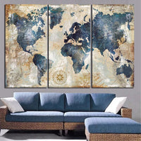 Tableau Décoratif Mural de Trois Pièces au Design de Carte du Monde