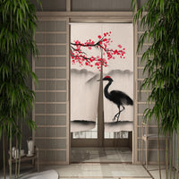Rideau Japonais Style Peinture à Encre pour Porte sur une porte avec des plantes sur les côtés
