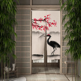 Rideau Japonais Style Peinture à Encre pour Porte sur une porte avec des plantes sur les côtés