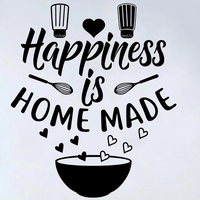 Sticker Cuisine avec des Cœurs un Bol et Inscription Happiness Is Home Made