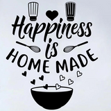Sticker Cuisine avec des Cœurs un Bol et Inscription Happiness Is Home Made