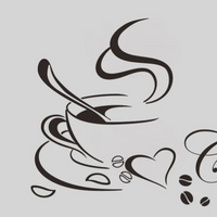 Sticker Cuisine avec une Tasse de Café un Cœur et Inscription Coffee