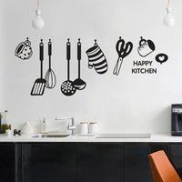 Sticker Cuisine avec des Ustensiles et Inscription Happy Kitchen