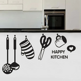 Sticker Cuisine avec des Ustensiles et Inscription Happy Kitchen