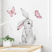 Sticker Mural Chambre avec un Lapin et Deux Papillons