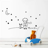 Sticker Mural Chambre avec un Petit Prince et un Renard sous la Lune avec des Étoiles