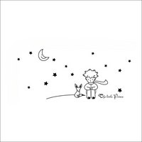 Sticker Mural Chambre avec un Petit Prince et un Renard sous la Lune avec des Étoiles