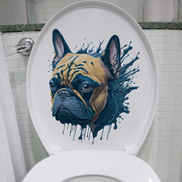 Sticker Mural Salle de Bain avec une Tête de Chien collé sur une cuvette de toilette