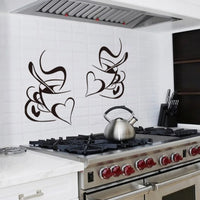 Sticker Mural Salon avec Deux Tasses à Café et Deux Cœurs