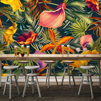 Trompe l'Oeil Mural au Design de Fleurs Tropicales