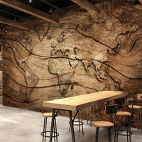 Trompe l'Oeil Mural de Style Abstrait avec Carte du Monde avec une grande table et des chaises